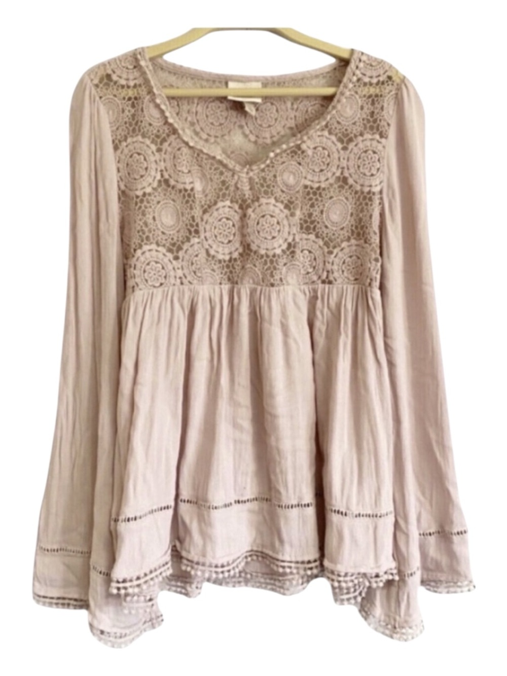 Knox Rose flowy boho crochet lace bell sleeve top XS